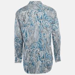 Pre Owned Etro Blue Printed Cotton Button Front Long Sleeve Shirt XXL