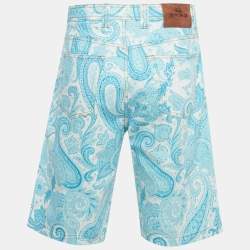 Pre Owned Etro Blue Paisley Print Demin Bermuda Shorts S Waist 33"
