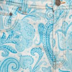 Pre Owned Etro Blue Paisley Print Demin Bermuda Shorts S Waist 33"