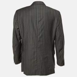 Pre Owned Etro Grey Striped Wool Button Front Blazer XXL