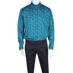 Pre Owned Etro Blue Paisley Printed Cotton Long Sleeve Button Front Shirt L
