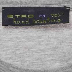 Pre Owned تي شيرت إيترو جيرسي رمادي مرسوم باليد مقاس متوسط