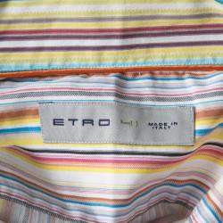 Etro Multicolor Striped Cotton Contrast Cuff Detail Long Sleeve Shirt L