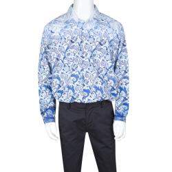 مملوكة مسبقًا Etro White and Blue Paisley Printed Cotton Long Sleeve Button Front Shirt XL