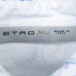 مملوكة مسبقًا Etro White and Blue Paisley Printed Cotton Long Sleeve Button Front Shirt XL
