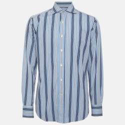 Pre Owned Etro Blue Cotton Stripe Long Sleeve Shirt S