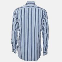 Pre Owned Etro Blue Cotton Stripe Long Sleeve Shirt S