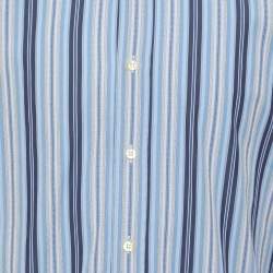 Pre Owned Etro Blue Cotton Stripe Long Sleeve Shirt S