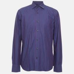 Pre Owned Etro Blue/Purple Cotton Stripe Long Sleeve Shirt M