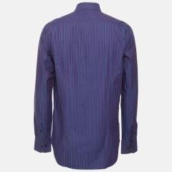 Pre Owned Etro Blue/Purple Cotton Stripe Long Sleeve Shirt M