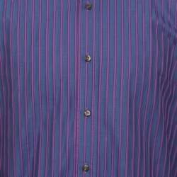 Pre Owned Etro Blue/Purple Cotton Stripe Long Sleeve Shirt M