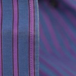 Pre Owned Etro Blue/Purple Cotton Stripe Long Sleeve Shirt M