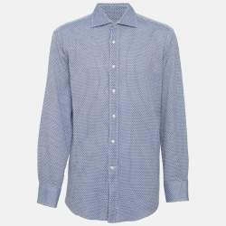 Etro Blue Woven Jacquard Long Sleeve Shirt XL