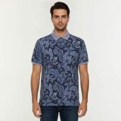 Etro Navy Blue/Purple Paisley Printed Stretch Cotton Polo T-Shirt