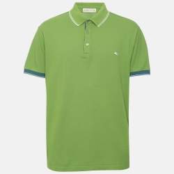 Pre Owned Etro Green Cotton Pique Contrast Sleeve Polo T-Shirt XXL