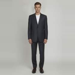 Pre Owned Etro Dark Grey Pin Stripe Wool Suit Sets 4XL