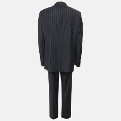 Pre Owned Etro Dark Grey Pin Stripe Wool Suit Sets 4XL