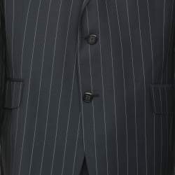 Pre Owned Etro Dark Grey Pin Stripe Wool Suit Sets 4XL