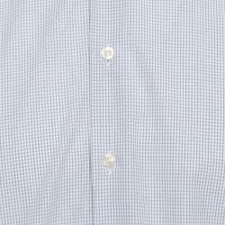 Etro White and Blue Checked Cotton Long Sleeve Button Front Shirt M