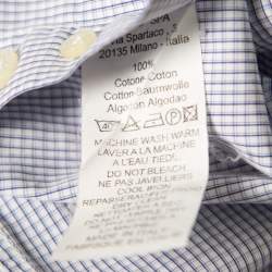 Etro White and Blue Checked Cotton Long Sleeve Button Front Shirt M