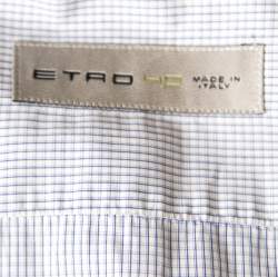 Etro White and Blue Checked Cotton Long Sleeve Button Front Shirt M