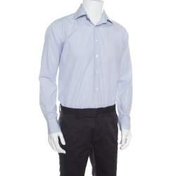 Etro White and Blue Checked Cotton Long Sleeve Button Front Shirt M