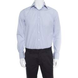 Etro White and Blue Checked Cotton Long Sleeve Button Front Shirt M