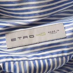 مملوكة مسبقًا قميص ايترو بأكمام طويلة جاكارد وقطن بنقوش آرغيلي مخطط أبيض وأزرق M