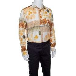 مملوكة مسبقًا قميص ايترو بأزرار على الوجه وأكمام طويلة قطن بنقوش معكرونة متعدد الألوان XXL