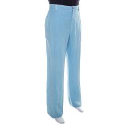 Pre Owned Etro Light Blue Linen Straight Fit Trousers 3XL 