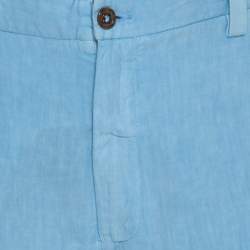 Pre Owned Etro Light Blue Linen Straight Fit Trousers 3XL 
