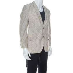 Pre Owned Etro Cream Paisley Printed Cotton Regular Fit Blazer M