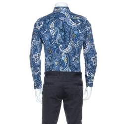 Pre Owned Etro Blue Cotton Paisley Printed Long Sleeve Button Front Shirt M