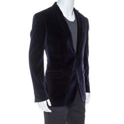 Pre Owned Etro Navy Blue Velvet Blazer XL
