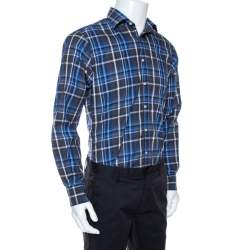 مملوكة مسبقًا قميص إيترو أكمام طويلة أزرار أمامية قطن كاروهات أزرق M