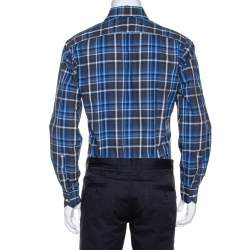 مملوكة مسبقًا قميص إيترو أكمام طويلة أزرار أمامية قطن كاروهات أزرق M