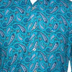 مملوكة مسبقًا Etro Blue Cotton Paisley Printed Button Front Shirt L