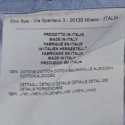 مملوكة مسبقًا قميص إيترو أزرار أمامية تفاصيل حافة كتان قطن أزرق M