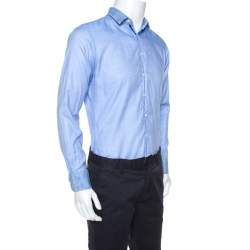 مملوكة مسبقًا قميص إيترو أزرار أمامية تفاصيل حافة كتان قطن أزرق M