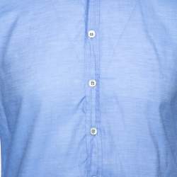 مملوكة مسبقًا قميص إيترو أزرار أمامية تفاصيل حافة كتان قطن أزرق M