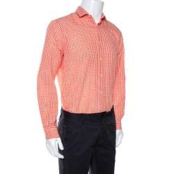 مملوكة مسبقًا Etro Orange Gingham Check Cotton Long Sleeve Shirt M