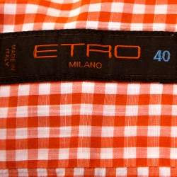 مملوكة مسبقًا Etro Orange Gingham Check Cotton Long Sleeve Shirt M