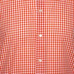مملوكة مسبقًا Etro Orange Gingham Check Cotton Long Sleeve Shirt M
