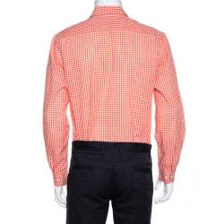 مملوكة مسبقًا Etro Orange Gingham Check Cotton Long Sleeve Shirt M