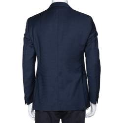 Pre Owned Etro Navy Blue Textured Wool Two Buttoned Blazer M