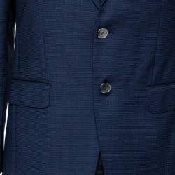 Pre Owned Etro Navy Blue Textured Wool Two Buttoned Blazer M