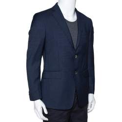 Pre Owned Etro Navy Blue Textured Wool Two Buttoned Blazer M