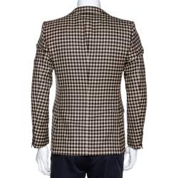 Pre Owned Etro Brown & Beige Gingham Check Wool Two Buttoned Jacket S