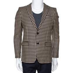 Pre Owned Etro Brown & Beige Gingham Check Wool Two Buttoned Jacket S