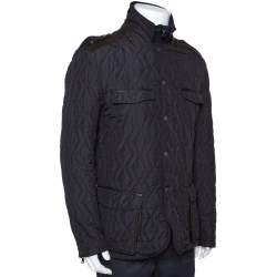 Pre Owned Etro Grey Houndstooth Diamond Quilted Leather Trim Jacket XL